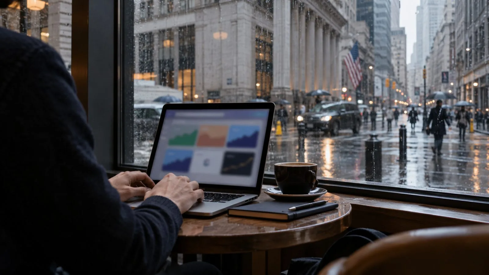 An investor scrolls through private investment offerings on a laptop in Lower Manhattan. (AI-generated image / EconoTimes)