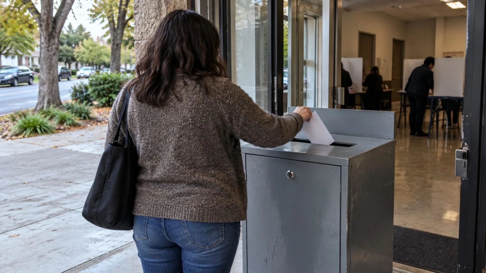 A voter deposits a sealed ballot at a voting center in Sacramento, California. (AI-generated image / EconoTimes)