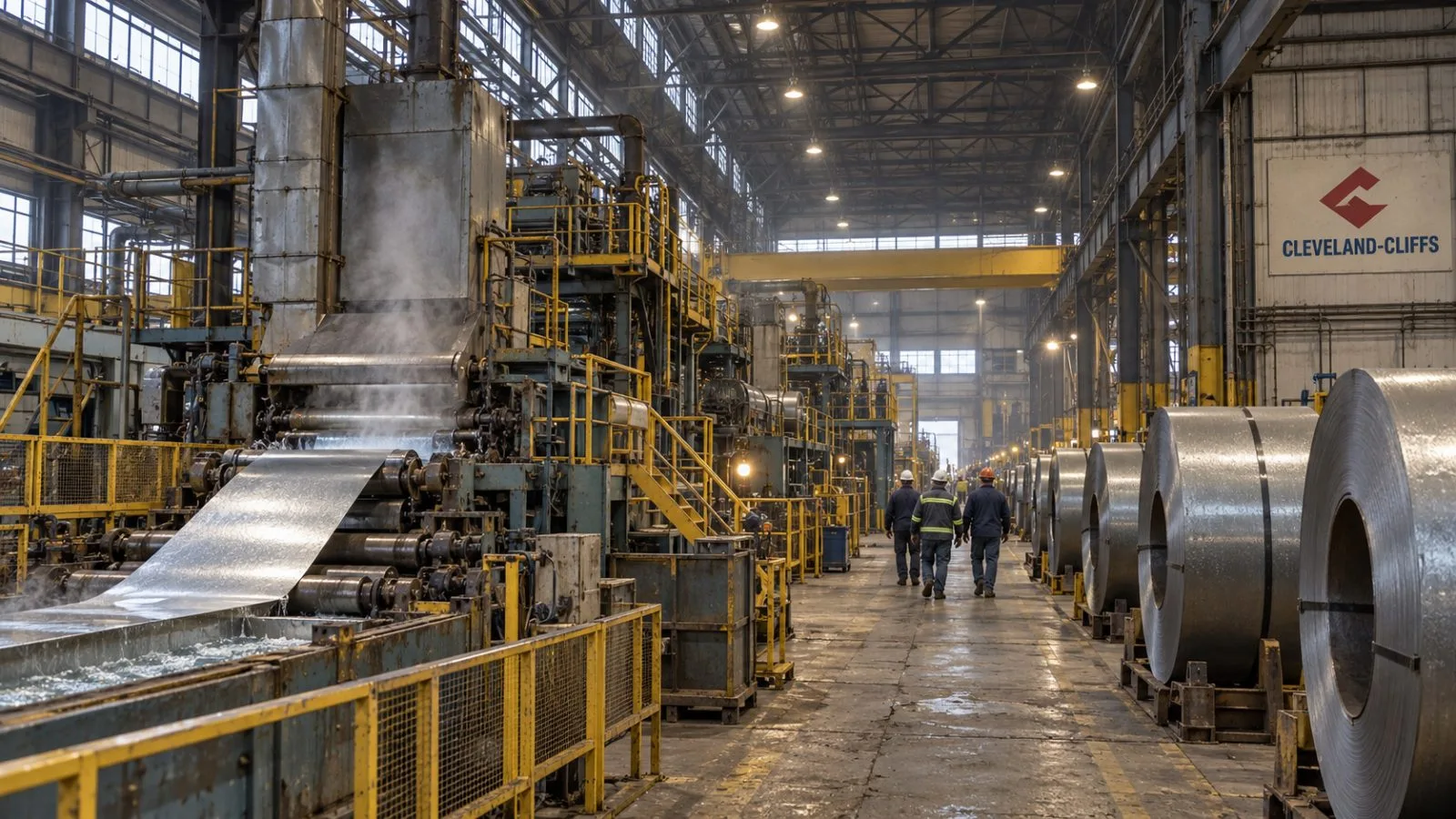 Steel coils stand beside a galvanizing line at Stelco’s Hamilton plant in Canada. / EconoTimes.ai