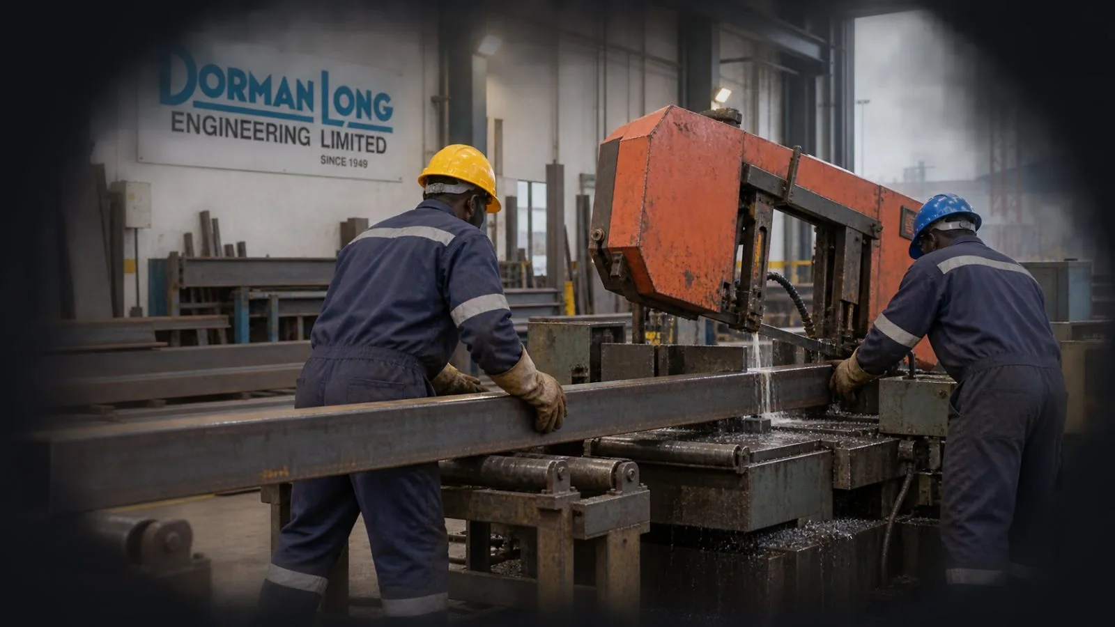 Workers cut steel sections inside a fabrication workshop in Lagos, Nigeria. / EconoTimes.ai