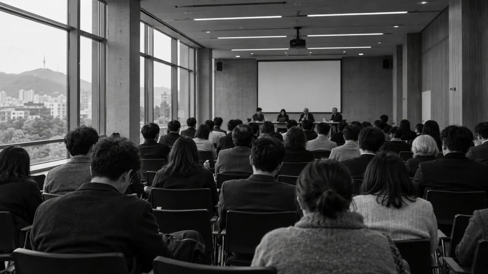 Audience members attend a foreign policy panel at Seoul National University in Seoul. (AI-generated image / EconoTimes)