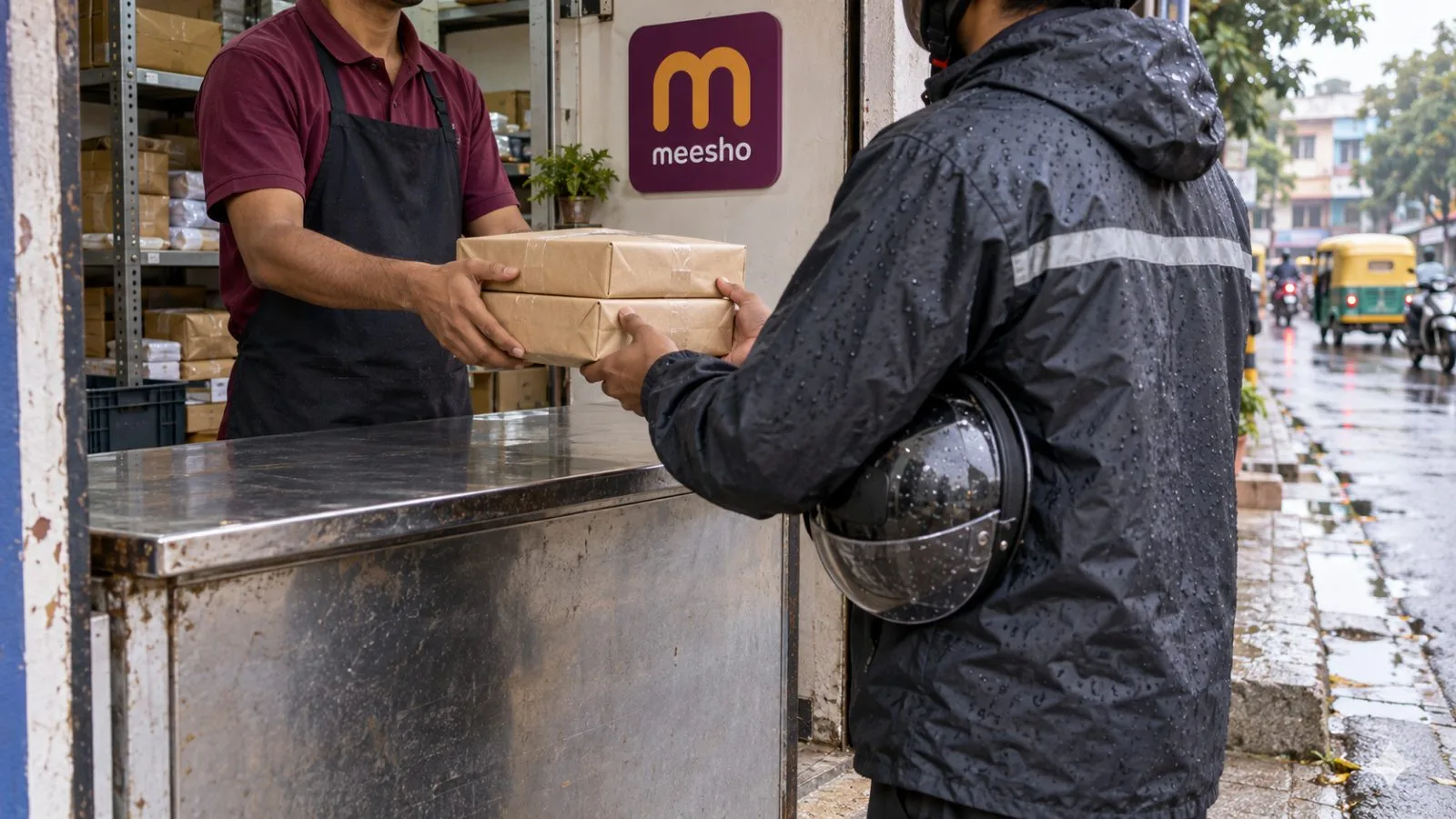 A courier collects sealed parcels at a neighborhood dispatch counter in Bengaluru, India. / EconoTimes.ai