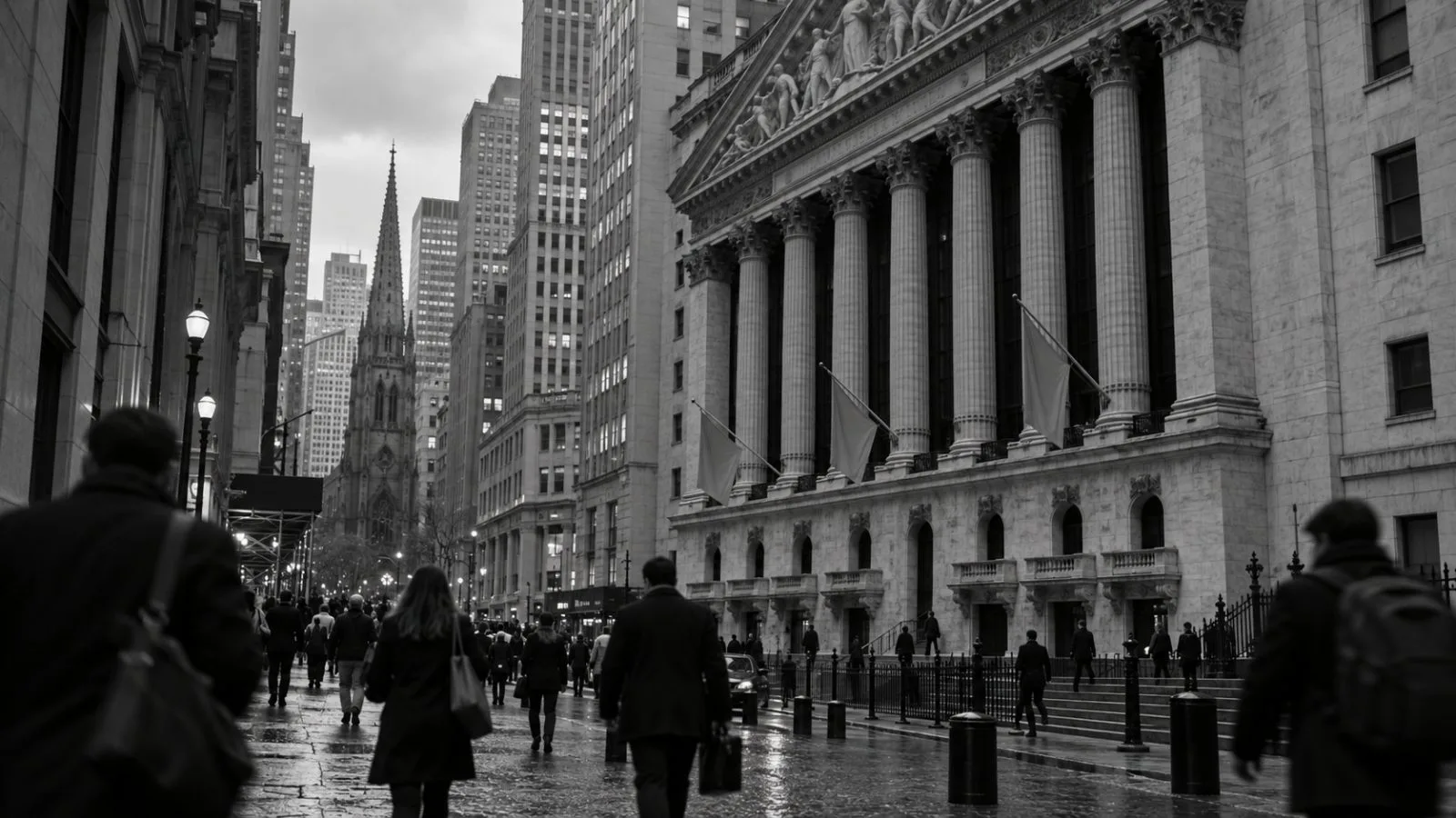 Pedestrians pass the New York Stock Exchange on Broad Street in Manhattan. (AI-generated image / EconoTimes)