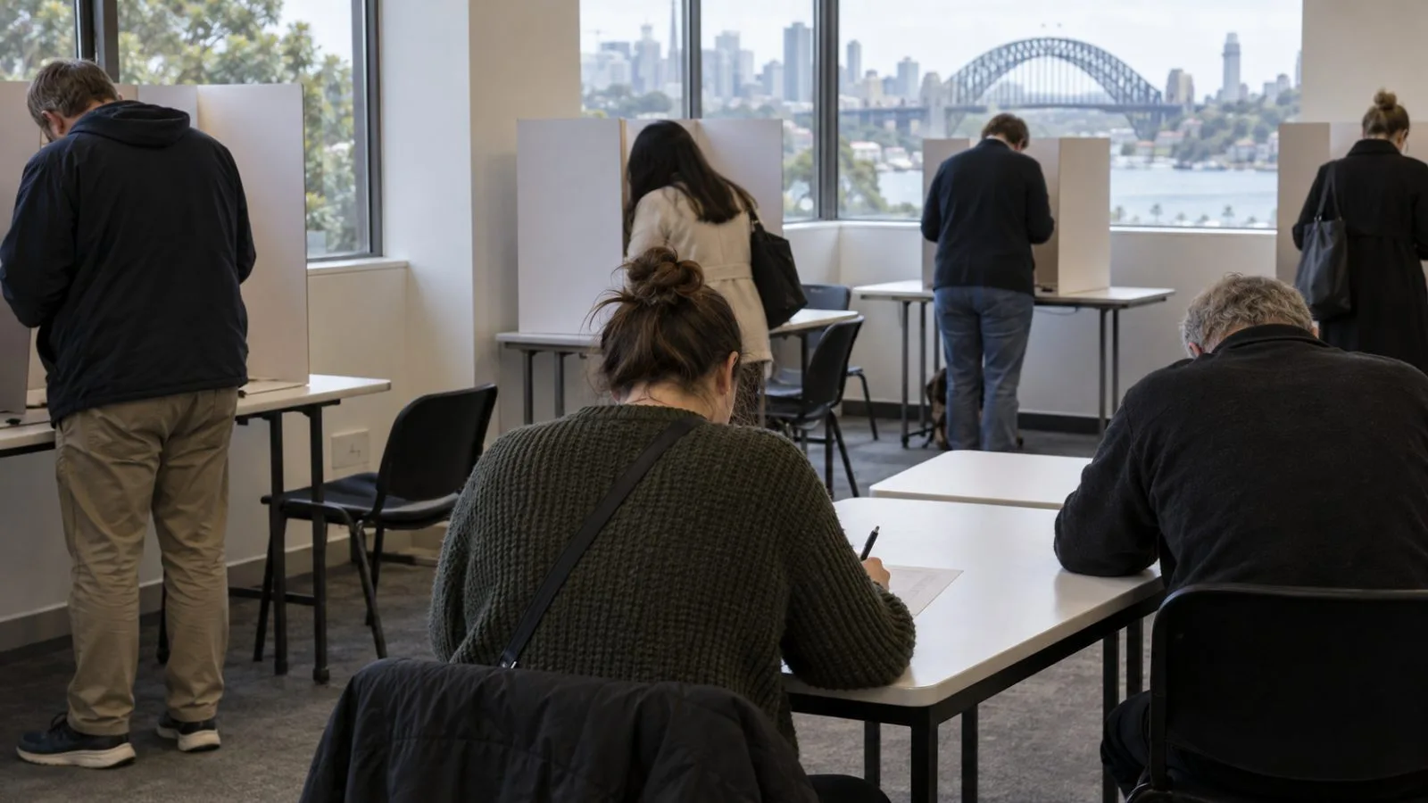 Voters complete ballot papers at an overseas voting location in Sydney, Australia. (AI-generated image / EconoTimes)