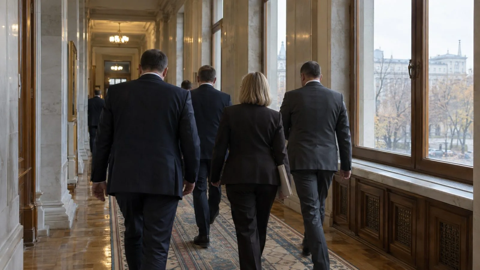 Lawmakers walk through a corridor at the Verkhovna Rada in Kyiv. (AI-generated image / EconoTimes)