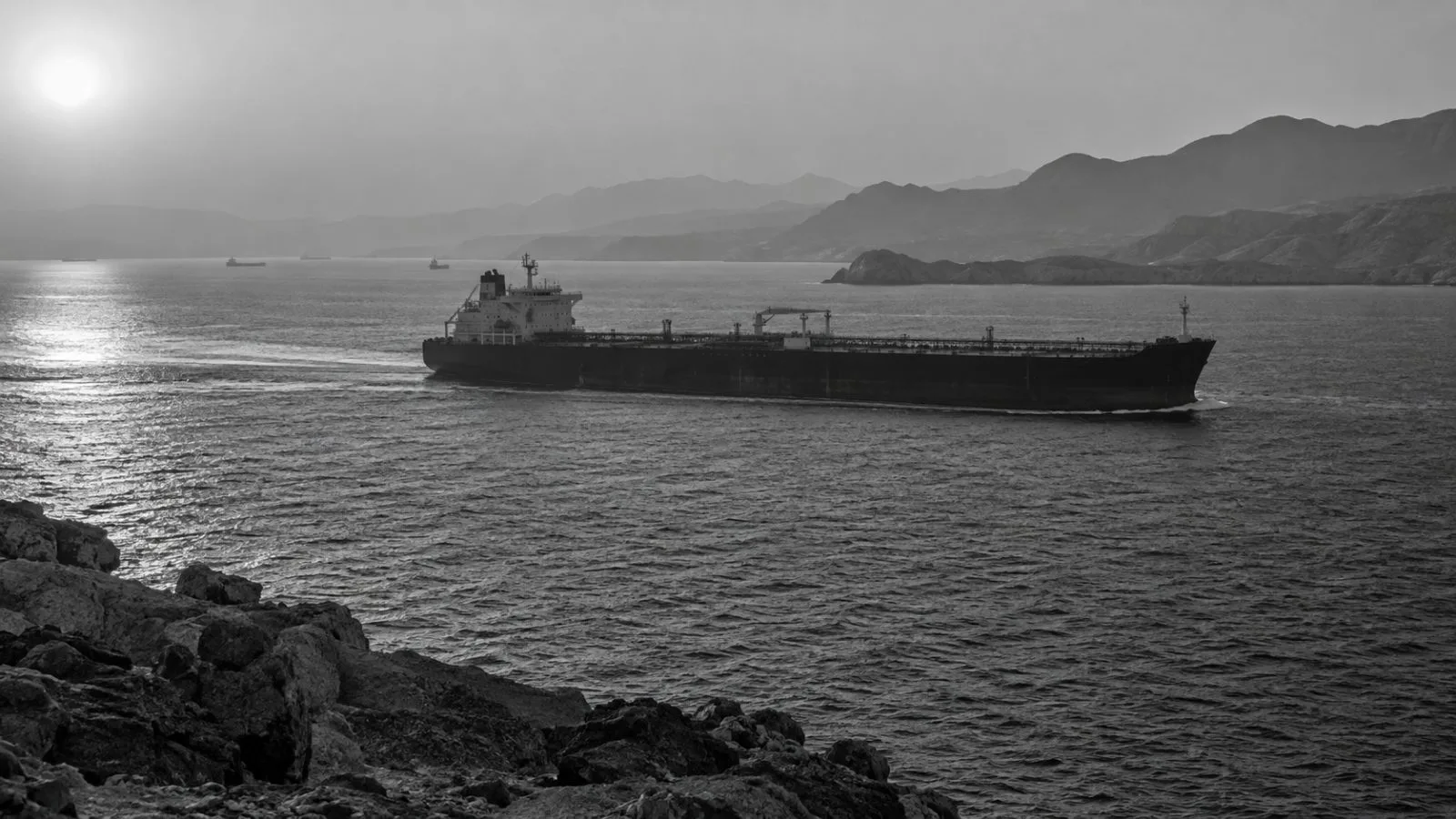 An oil tanker passes through the Strait of Hormuz off Bandar Abbas, Iran. (AI-generated image / EconoTimes)
