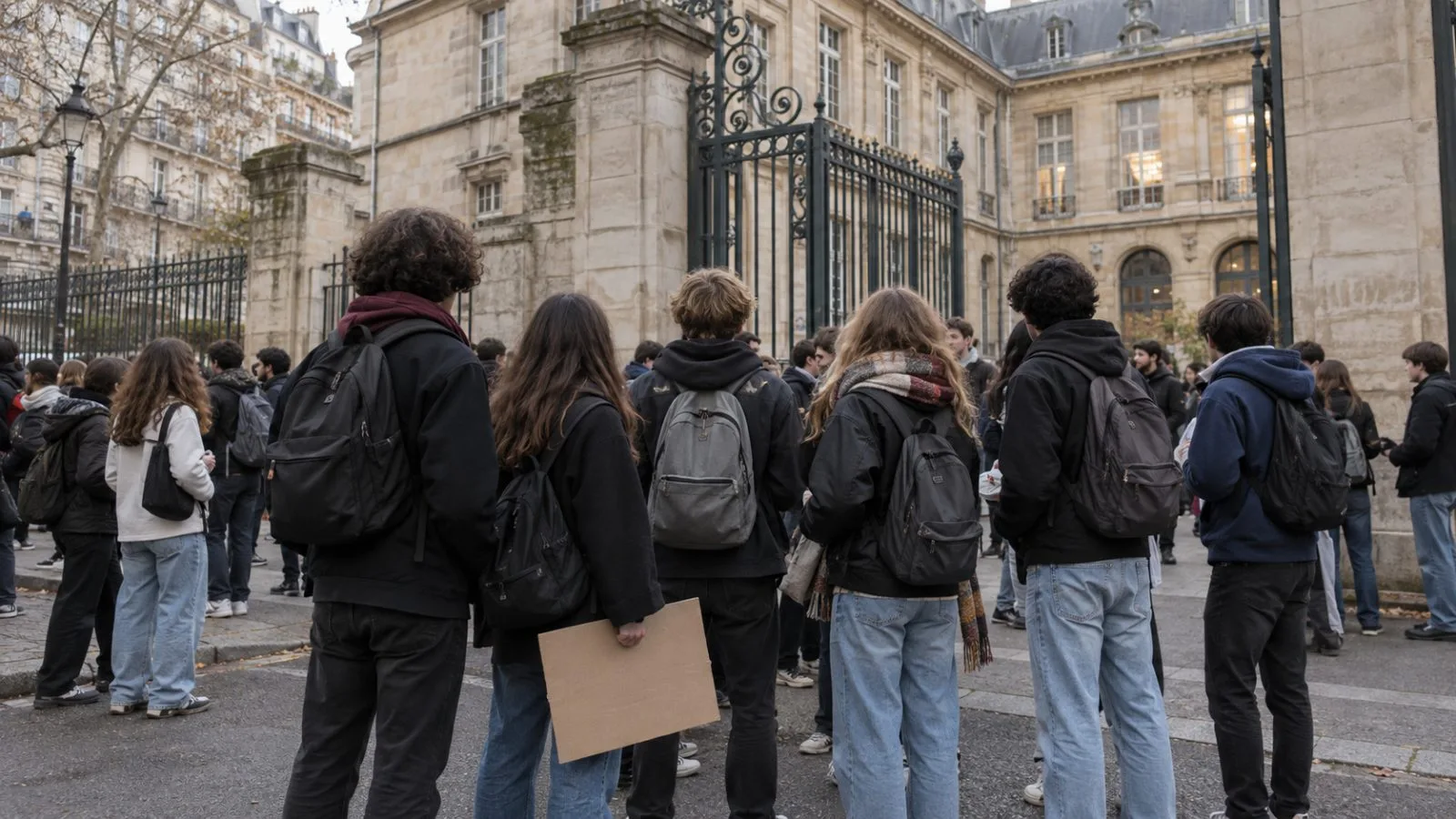 Students gather outside a secondary school in Paris amid calls for demonstrations over education policy. (AI-generated image / EconoTimes)