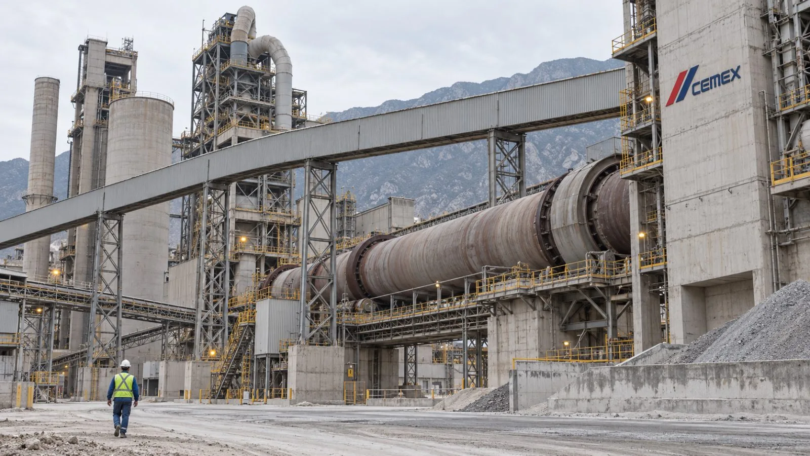 A cement kiln and conveyor line operate at a plant in Monterrey, Mexico. / EconoTimes.ai