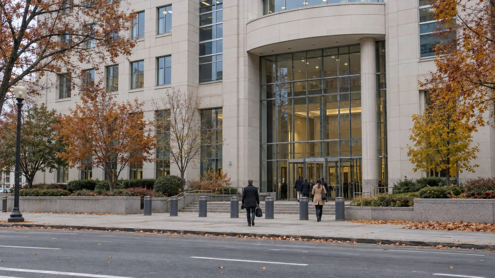 People approach the Federal Election Commission headquarters in Washington, D.C., on an overcast afternoon. (AI-generated image / EconoTimes)