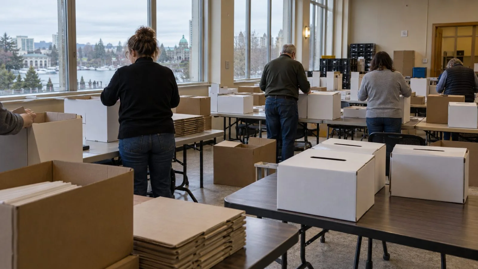 A sealed ballot box sits inside a polling station in Williams Lake, British Columbia. / EconoTimes.ai