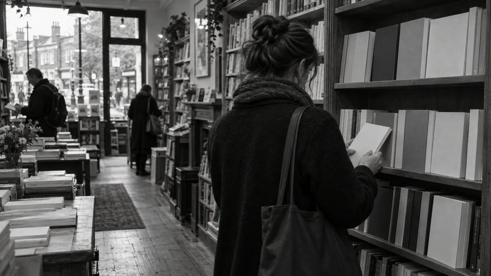 Paperbacks sit on a fiction shelf as a customer browses in London. (AI-generated image / EconoTimes)