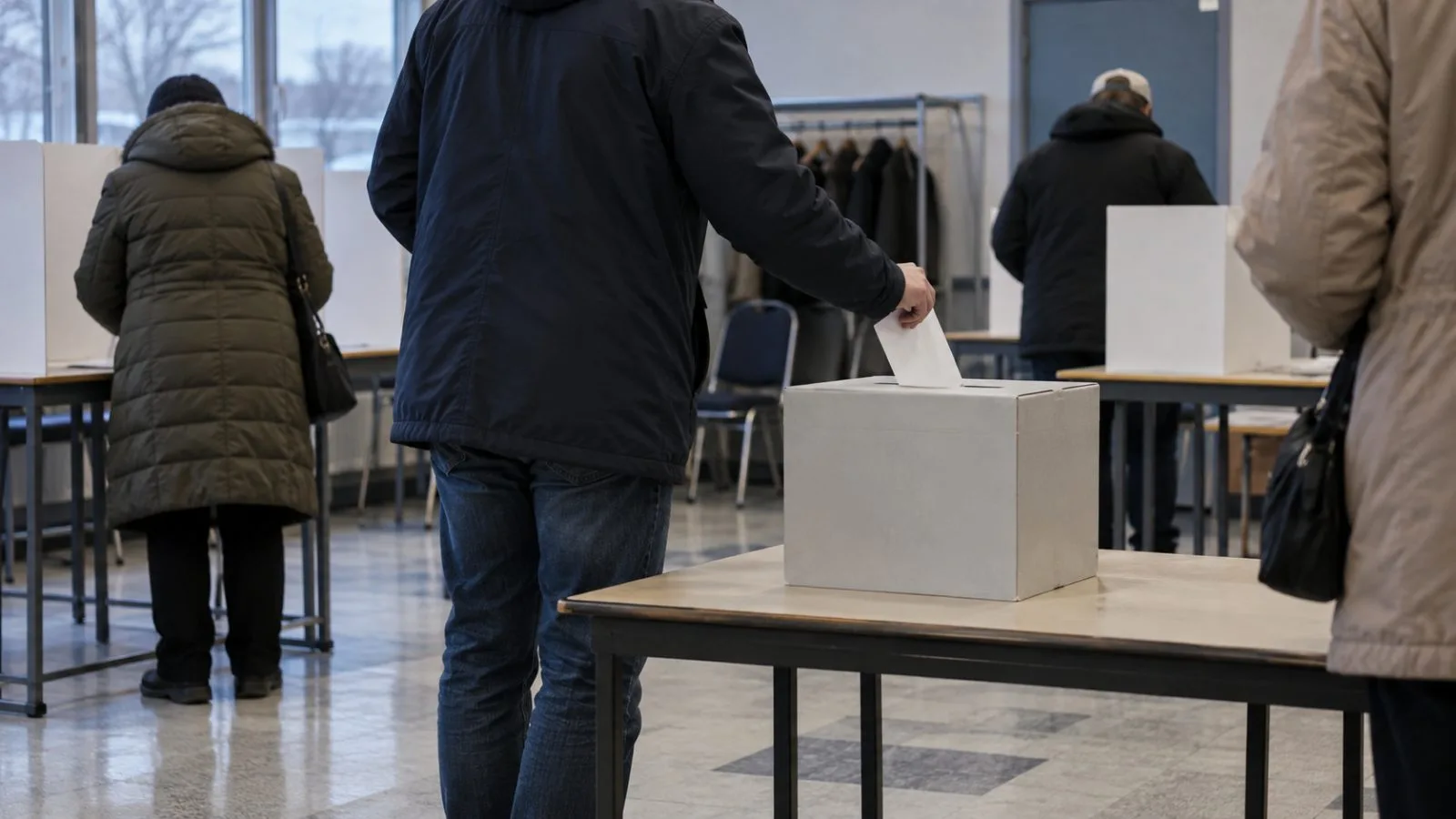 Voters place ballots in a box at a polling station in Edmonton, Alberta. (AI-generated image / EconoTimes)