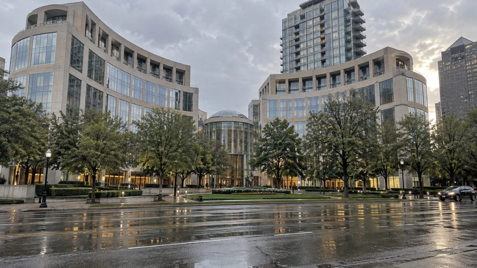 Commuters cross the plaza outside the Crescent Court office towers in Dallas, Texas. / EconoTimes.ai