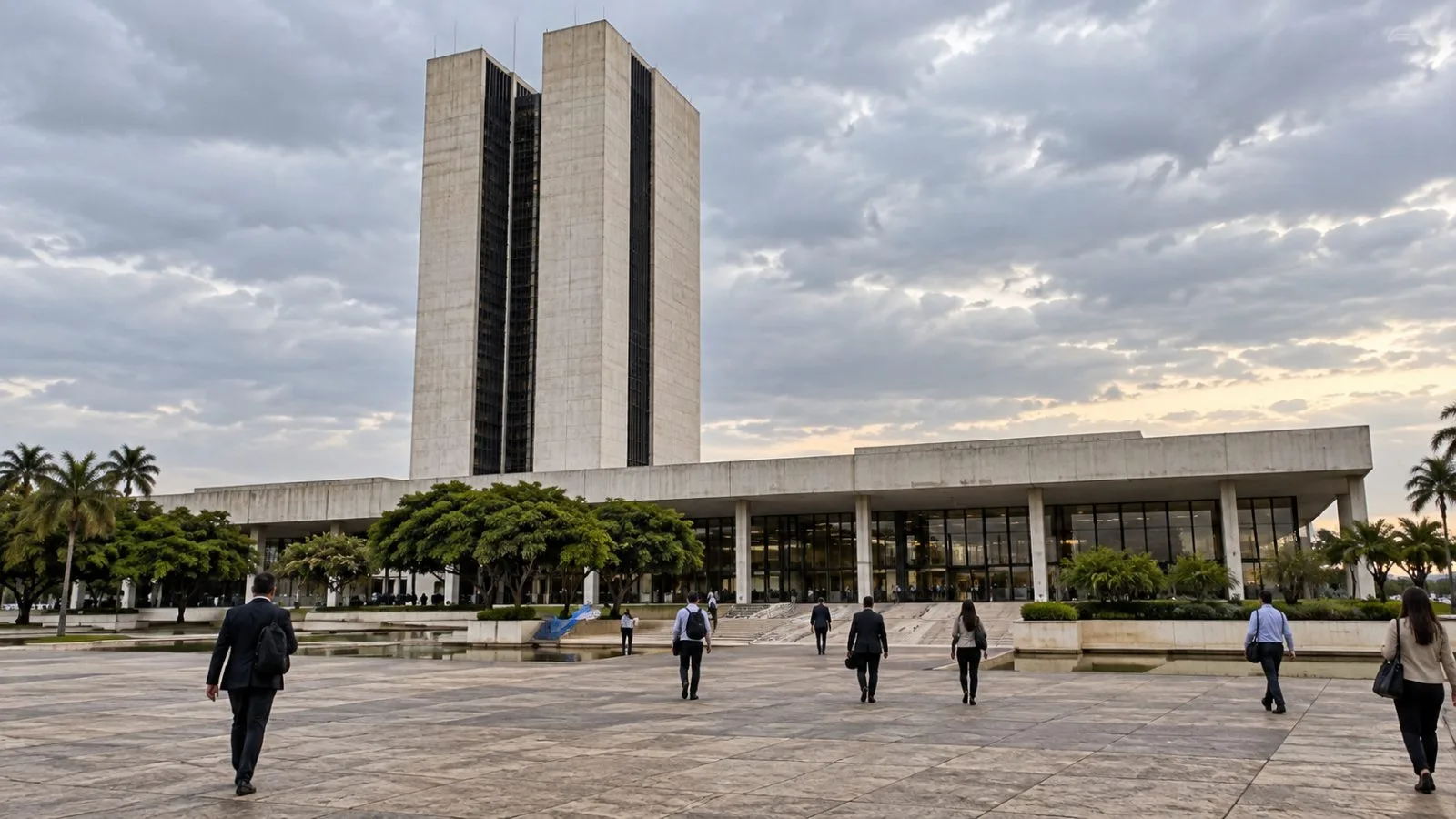 Pedestrians cross the plaza outside Brazil’s central bank in Brasília. / EconoTimes.ai