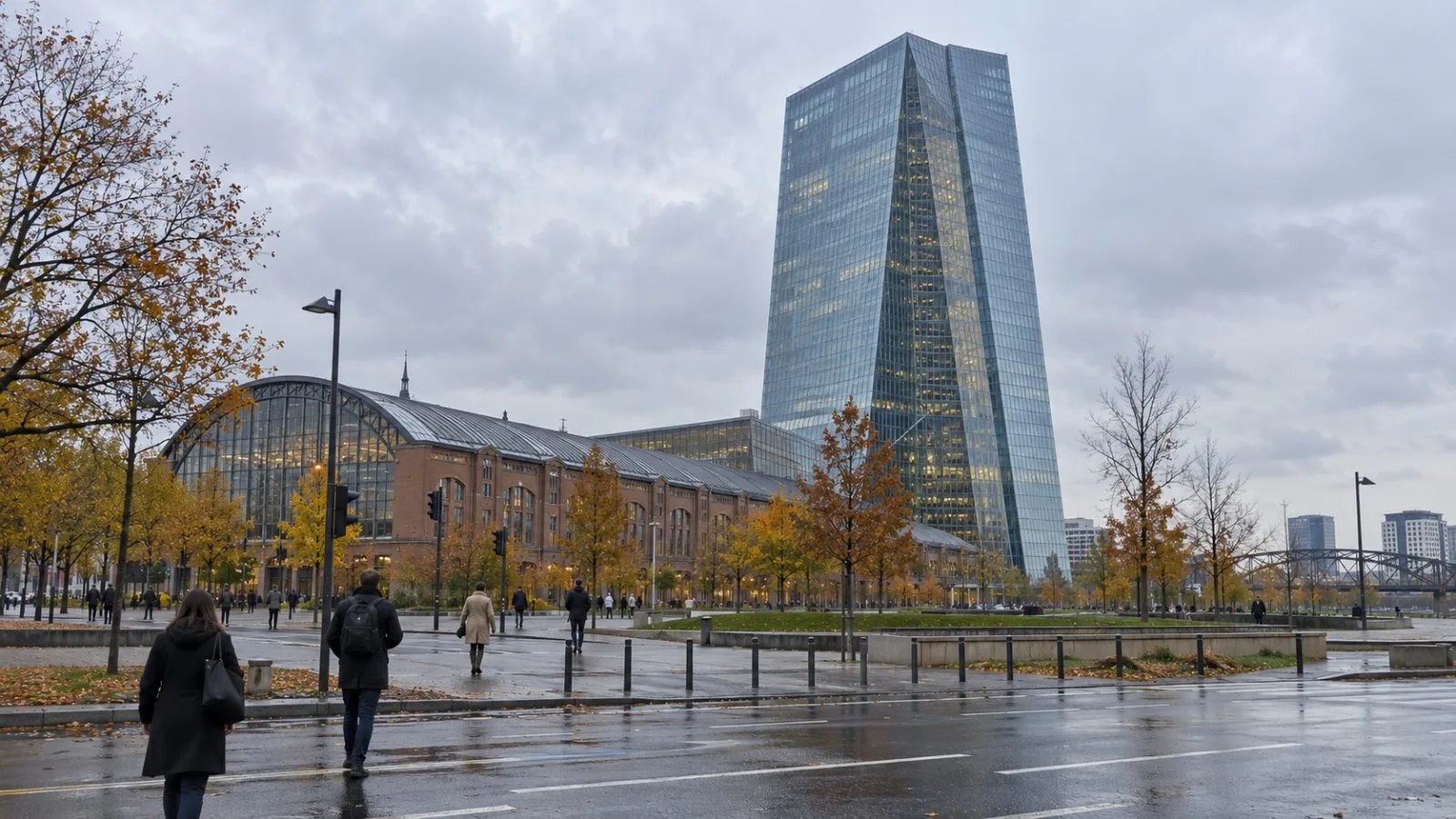 Commuters pass the European Central Bank headquarters in Frankfurt ahead of its policy decision. (AI-generated image / EconoTimes)