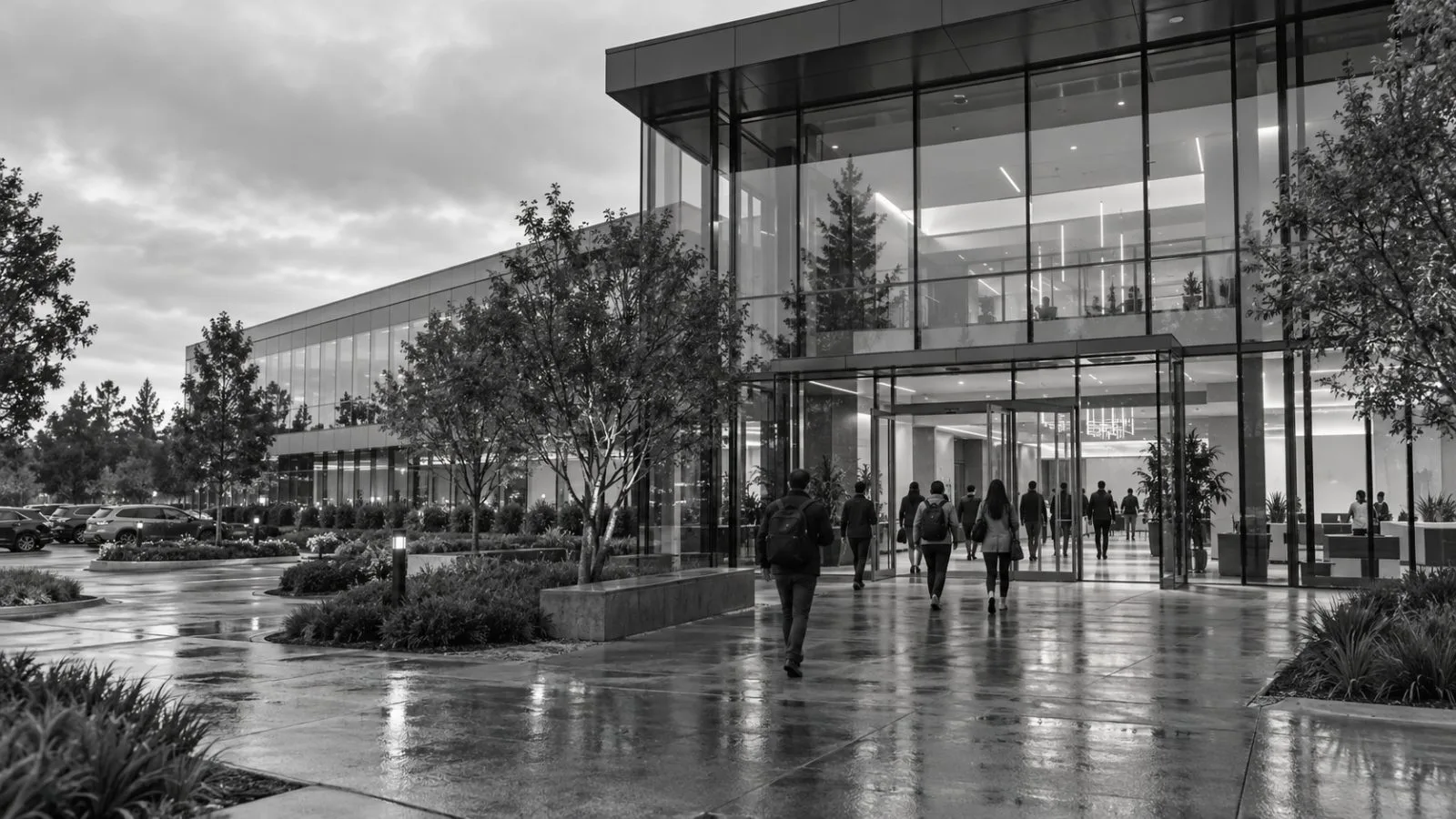 The Intuitive Surgical headquarters stands along Kifer Road in Sunnyvale, California, under overcast skies. (AI-generated image / EconoTimes)
