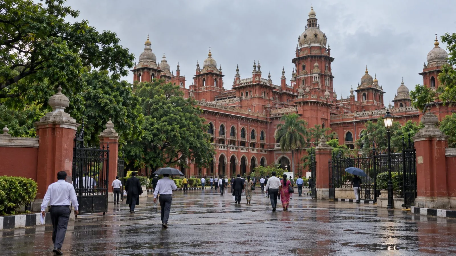 Visitors cross the grounds of the Madras High Court in Chennai, India. (AI-generated image / EconoTimes)
