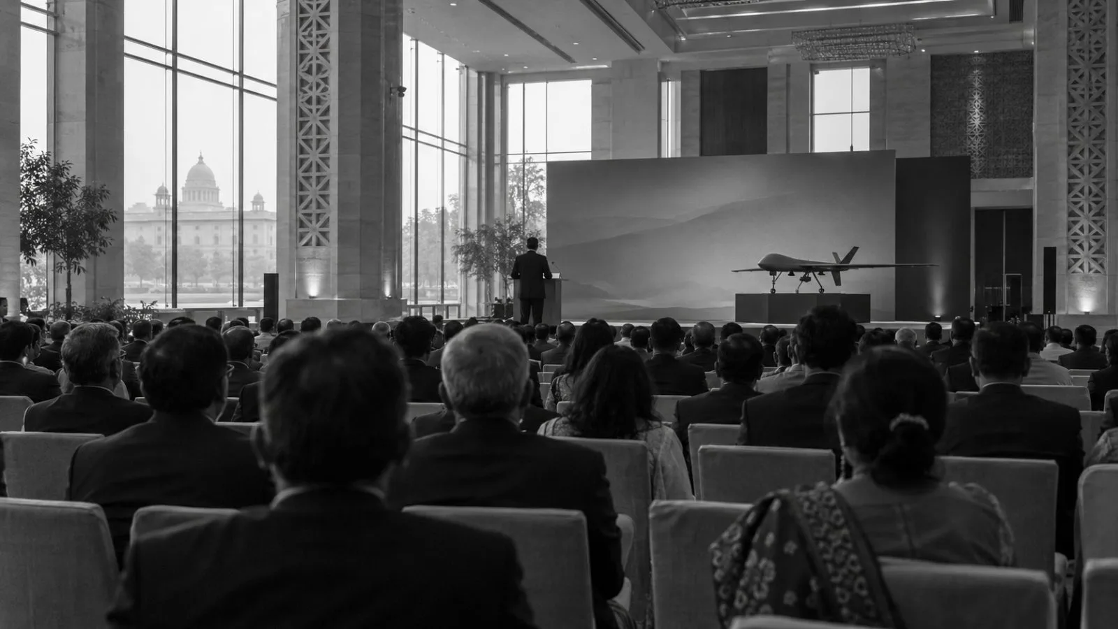 Delegates listen during a military technology discussion at the NDTV World Summit in New Delhi (AI-generated image / EconoTimes)
