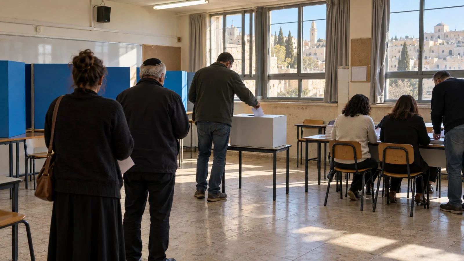 Voters cast ballots at a polling station in Jerusalem, Israel (AI-generated image / EconoTimes)