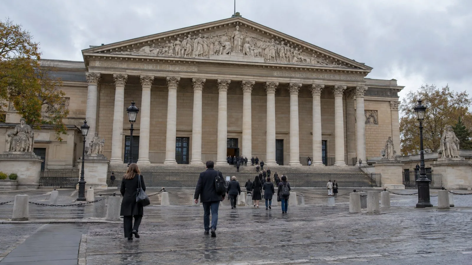 France’s National Assembly stands behind Place du Palais-Bourbon in Paris. (AI-generated image / EconoTimes)