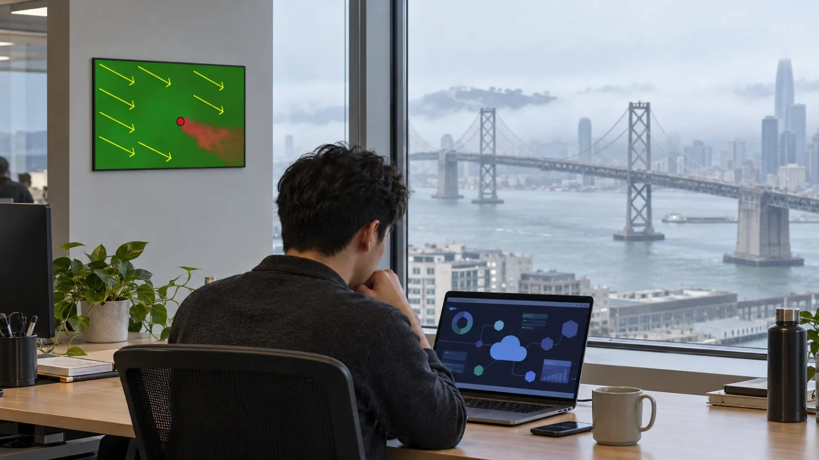 An engineer works on a laptop in a San Francisco office, California. / EconoTimes.ai