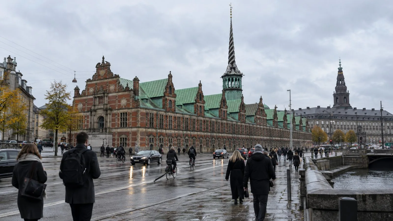 Pedestrians pass the Nasdaq Copenhagen building at Nikolaj Plads in Denmark. (AI-generated image / EconoTimes)