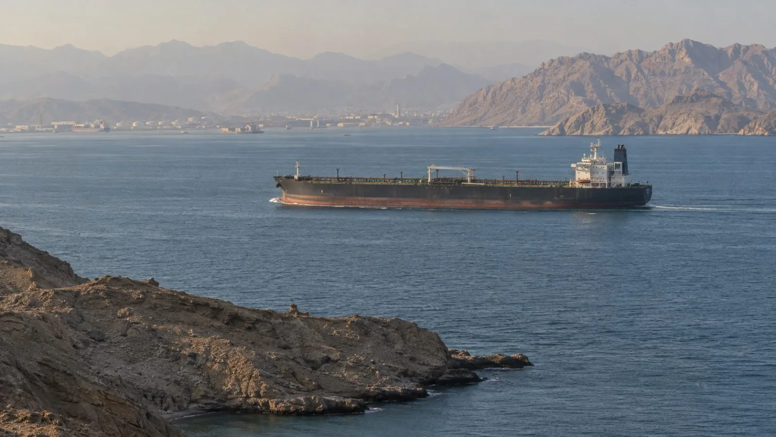 An oil tanker transits the Strait of Hormuz near Bandar Abbas, Iran (AI-generated image / EconoTimes)
