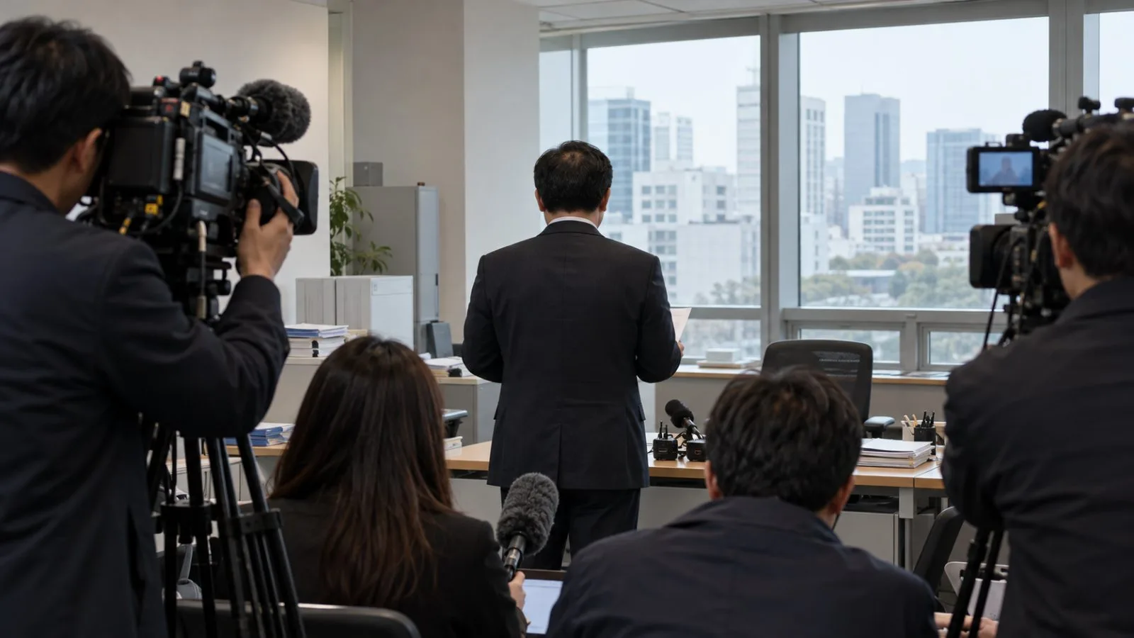 Reporters gather inside a government oversight office in central Seoul, South Korea. (AI-generated image / EconoTimes)