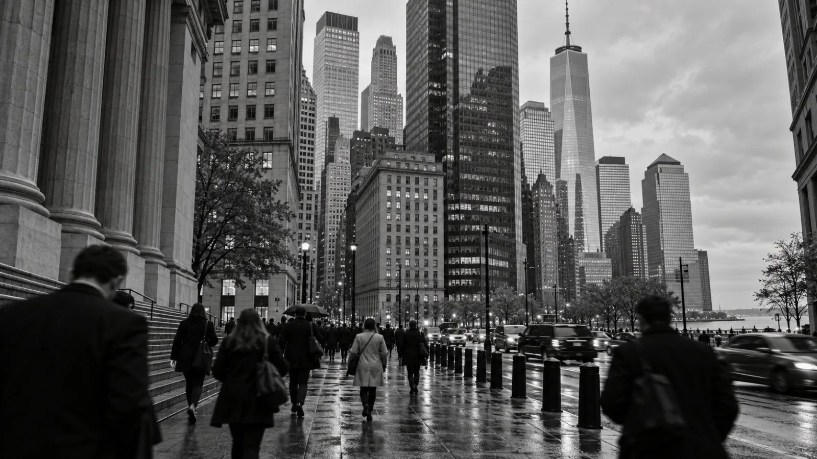 Office towers rise above a busy sidewalk in Manhattan’s Financial District, New York City. (AI-generated image / EconoTimes)