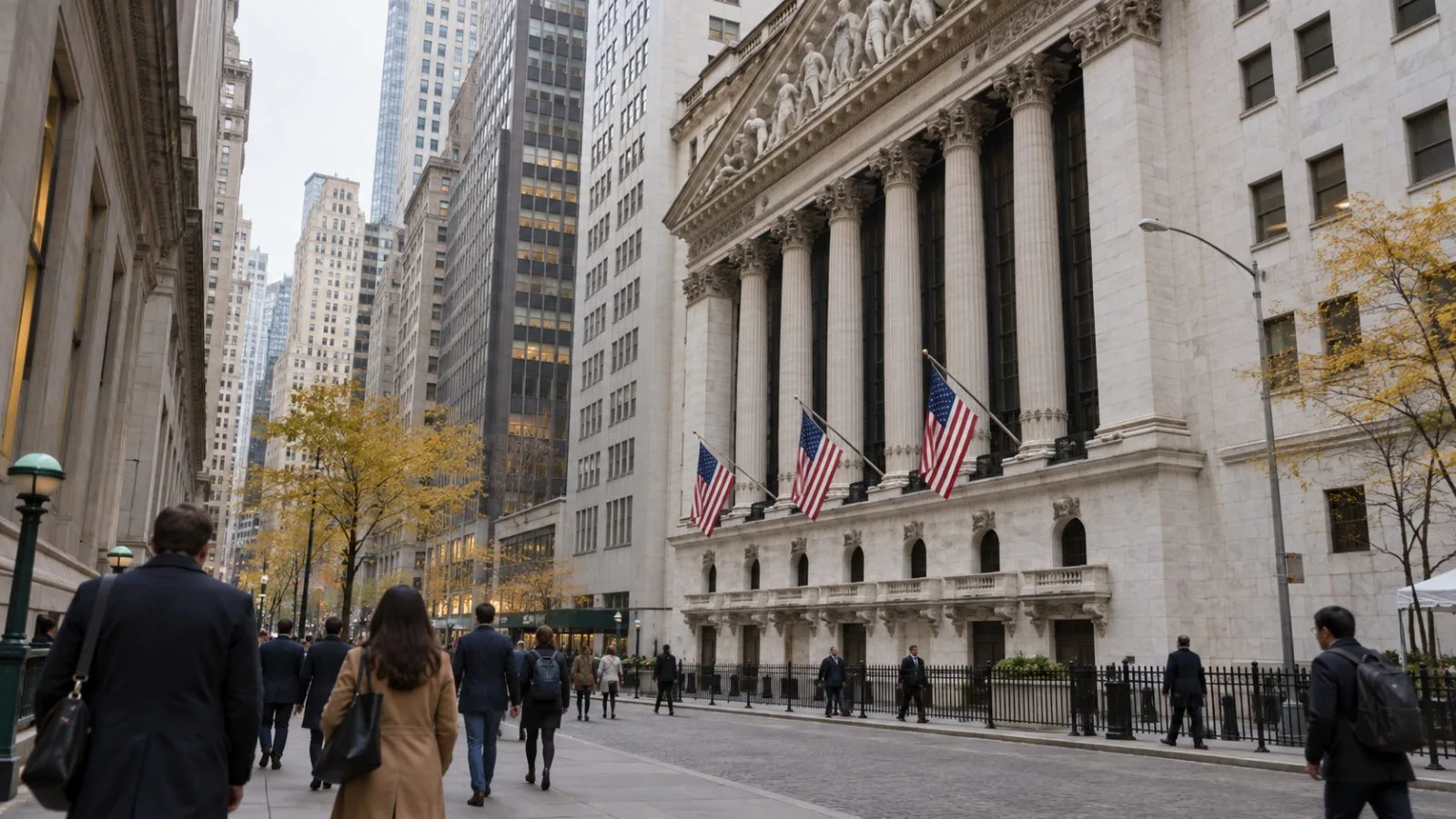 Pedestrians pass the New York Stock Exchange in Lower Manhattan near the end of the trading day. (AI-generated image / EconoTimes)