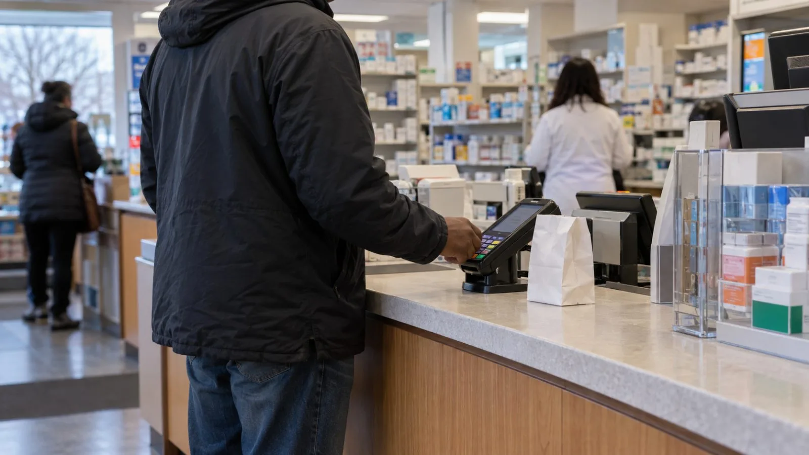 A customer pays for medicine at a neighborhood pharmacy in Washington, D.C. (AI-generated image / EconoTimes)