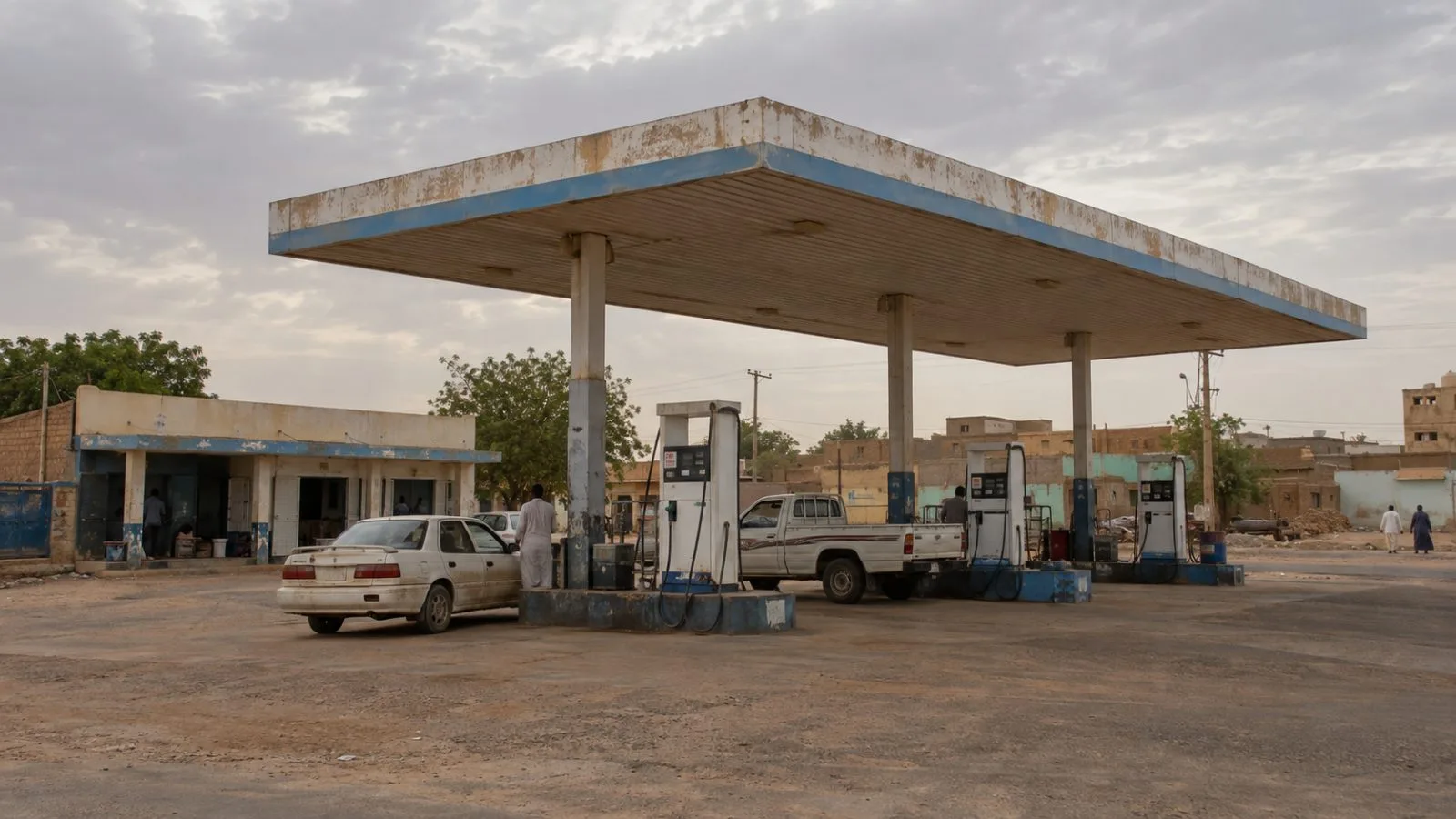 Fuel pumps stand at a service station in Al-Rahad, North Kordofan, Sudan. (AI-generated image / EconoTimes)