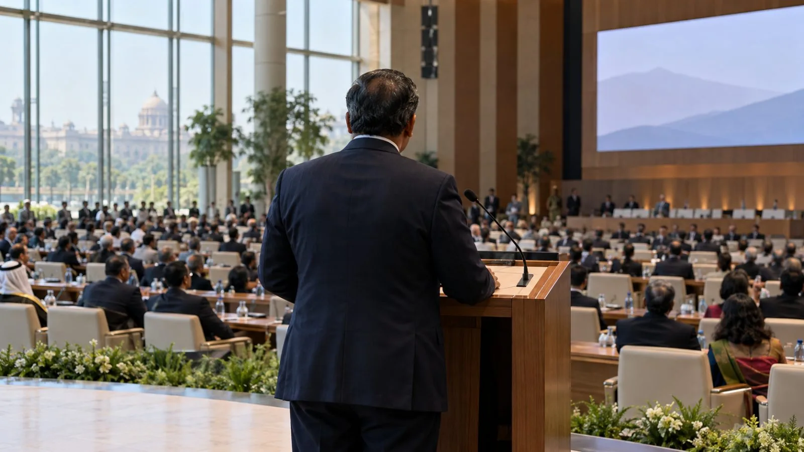 Delegates listen during a business session at the NDTV World Summit in New Delhi, India. (AI-generated image / EconoTimes)