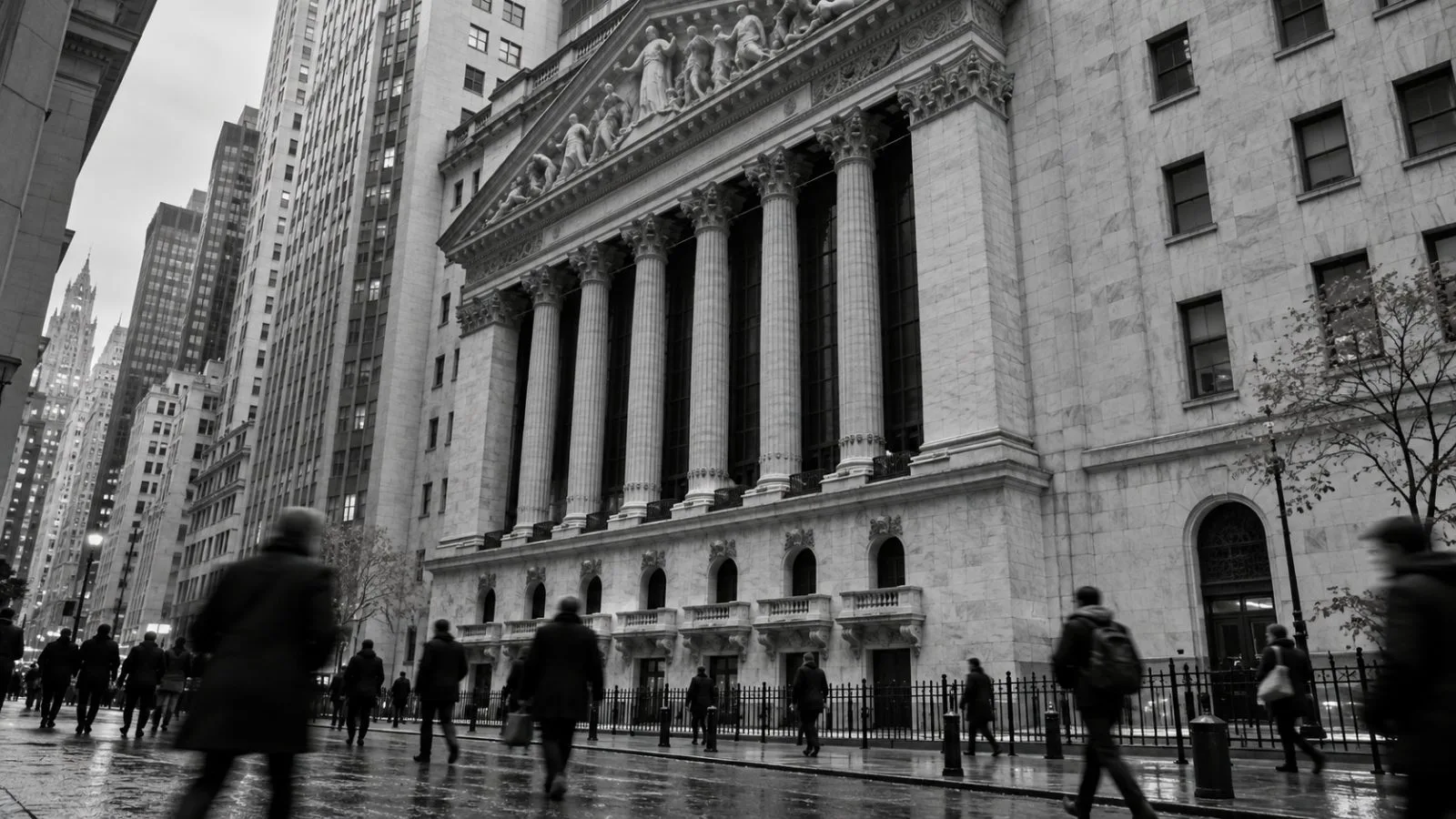 Pedestrians cross outside the New York Stock Exchange in New York City. (AI-generated image / EconoTimes)