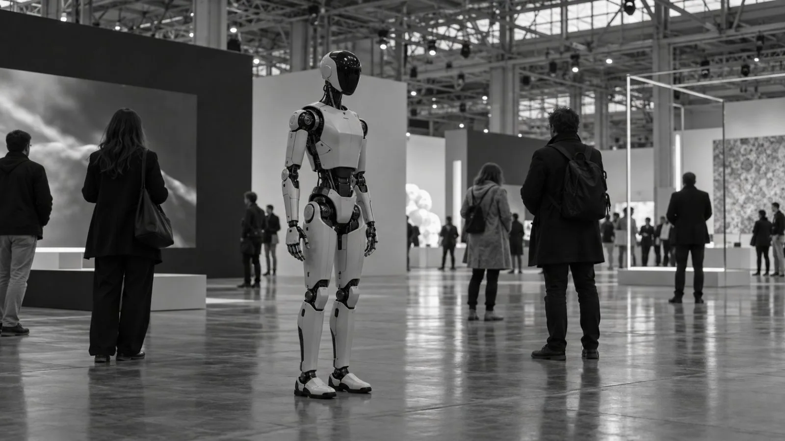 A GENE.01 humanoid robot stands before visitors at Allianz MiCo in Milan. (AI-generated image / EconoTimes)
