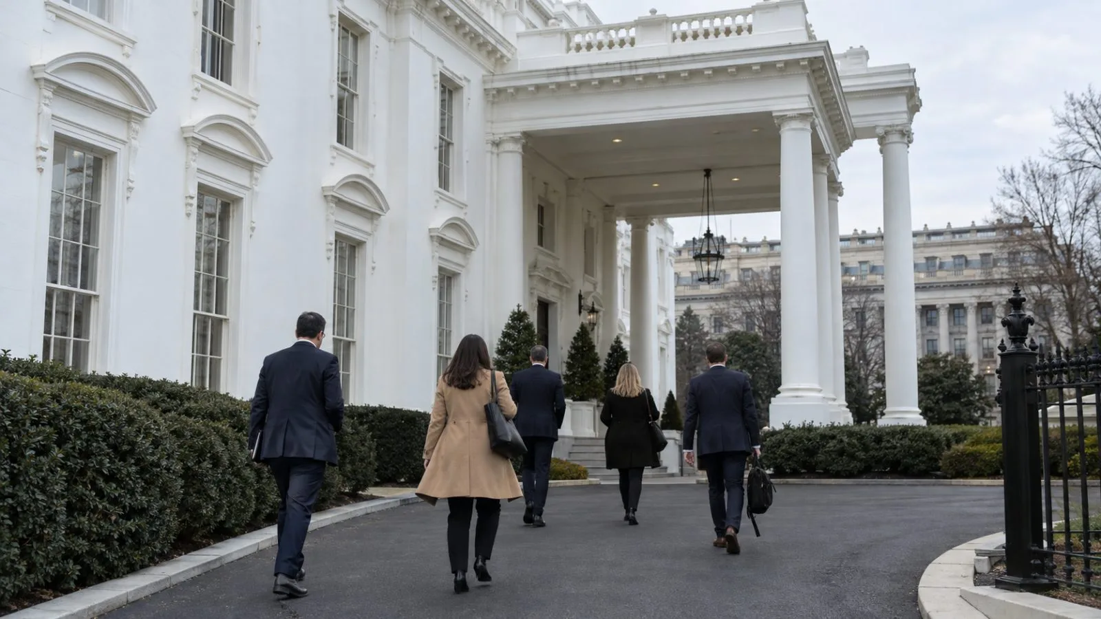 Staff members walk near the White House in Washington, D.C., on an overcast afternoon. (AI-generated image / EconoTimes)