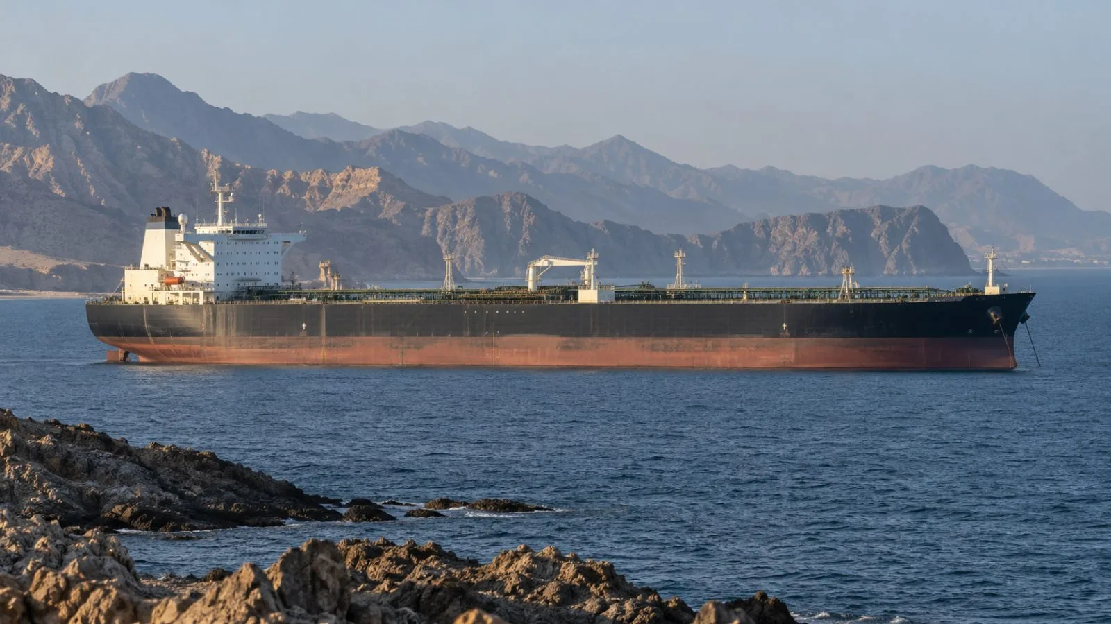 A crude oil tanker sits at anchor off Fujairah, United Arab Emirates. (AI-generated image / EconoTimes)