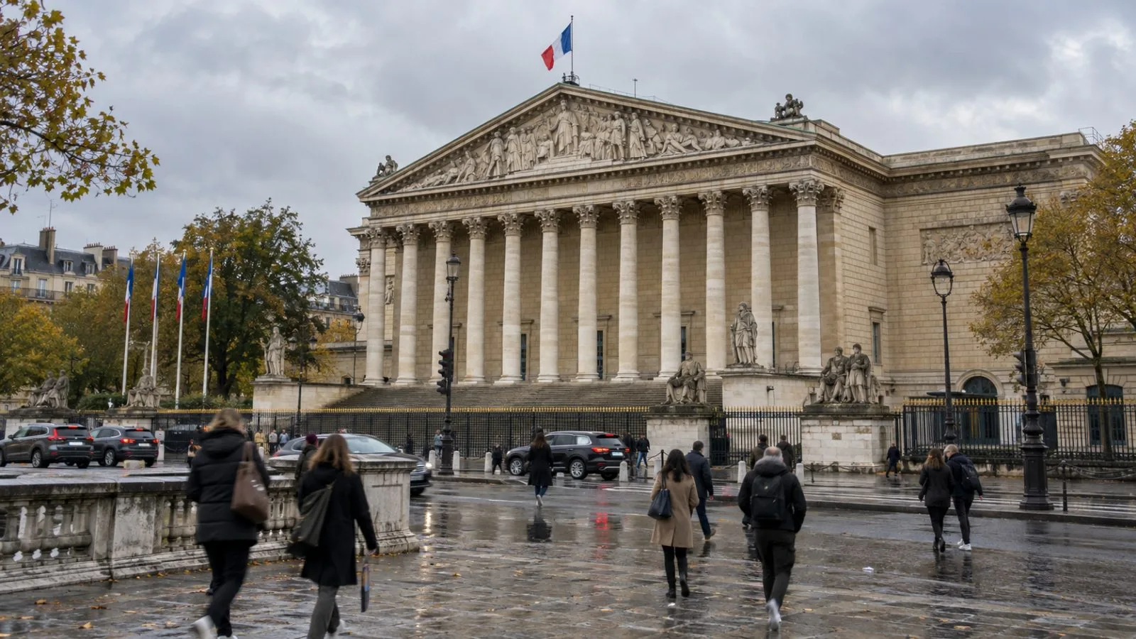 Pedestrians pass the French National Assembly in Paris on an overcast afternoon. (AI-generated image / EconoTimes)