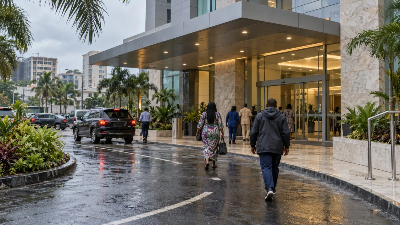 Visitors enter Duchess International Hospital in Lagos, Nigeria. (AI-generated image / EconoTimes)