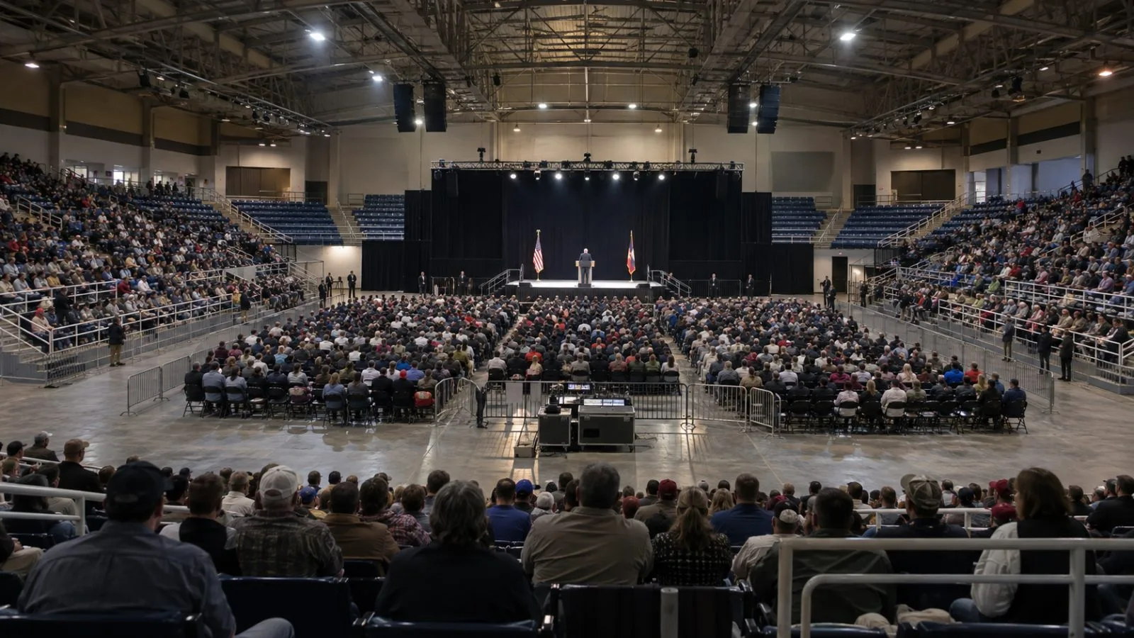 Attendees gather during a campaign rally at Crossroads Arena in Corinth, Mississippi. (AI-generated image / EconoTimes)