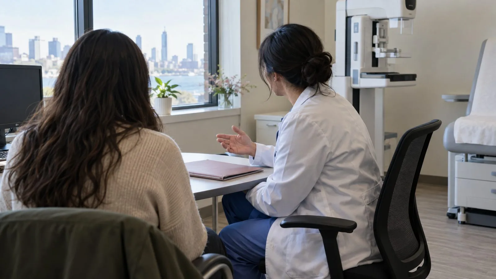 A patient speaks with a clinician in a breast health consultation room in New York City. (AI-generated image / EconoTimes)