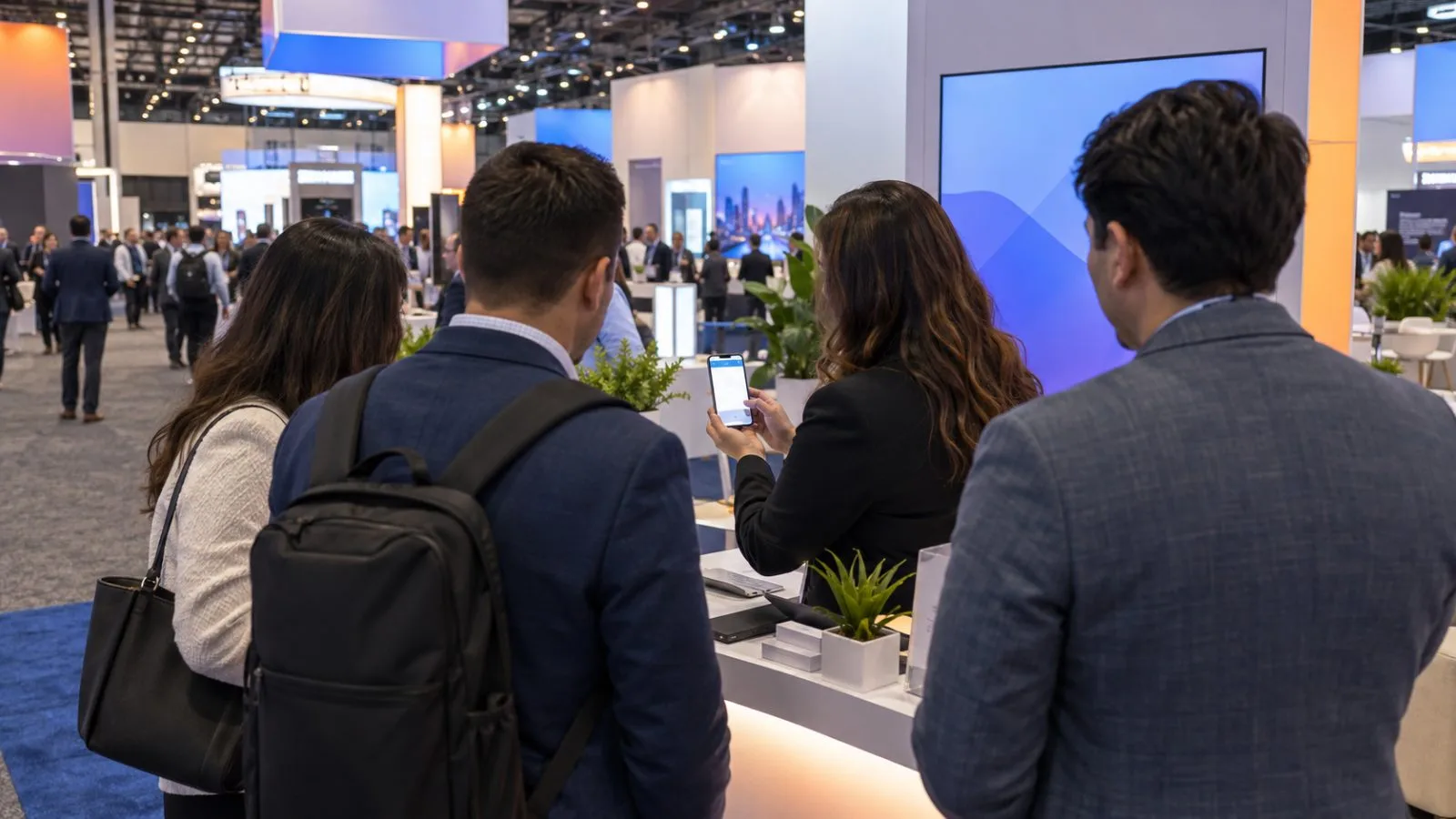Attendees watch a smartphone demonstration at Money20/20 USA in Las Vegas. (AI-generated image / EconoTimes)