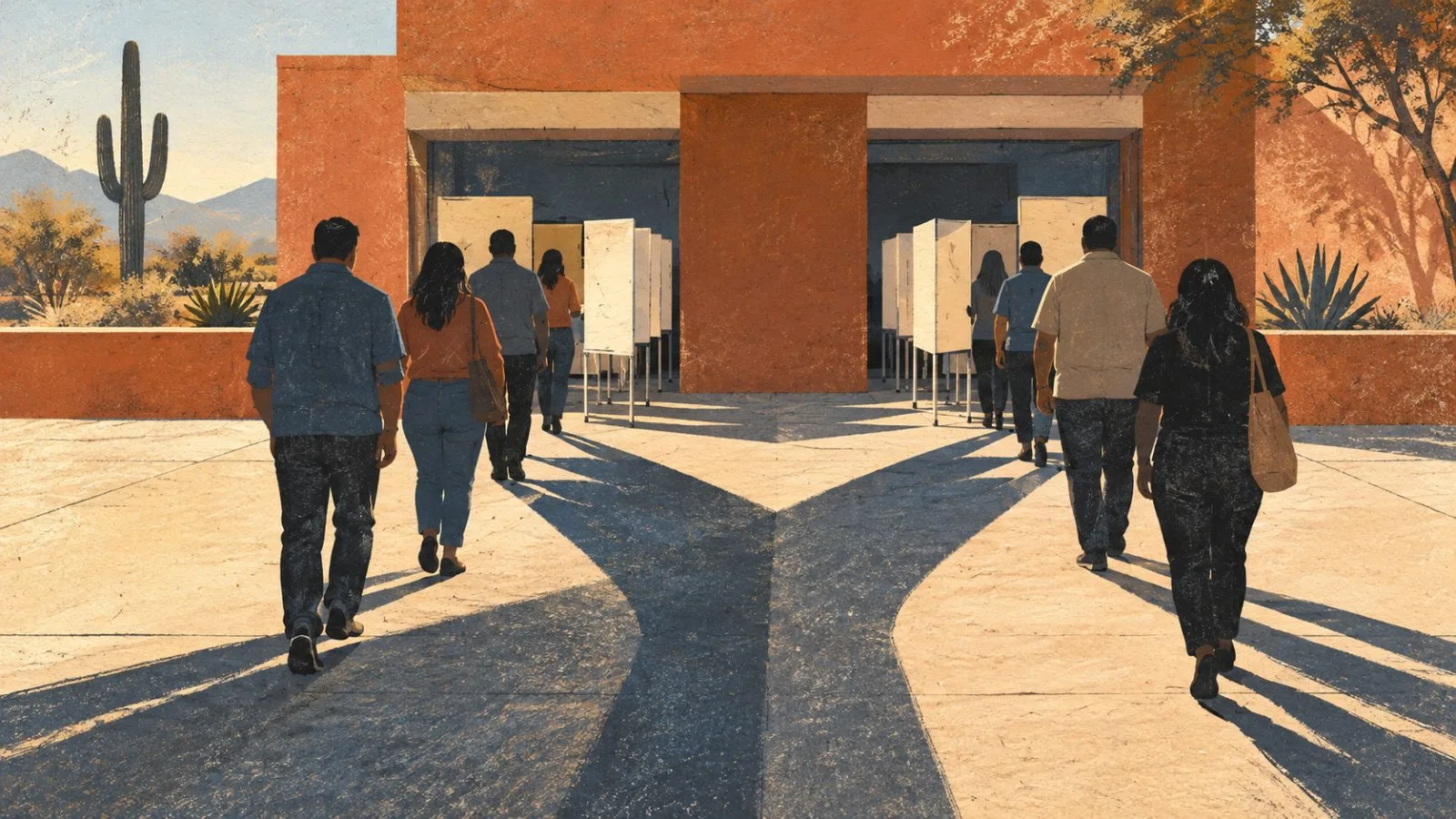 Voters enter a community polling place in Phoenix, Arizona, during the 2024 U.S. election. (AI-generated image / EconoTimes)