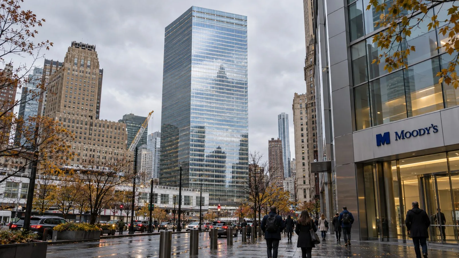Pedestrians pass the glass facade of 7 World Trade Center in Lower Manhattan. / EconoTimes.ai