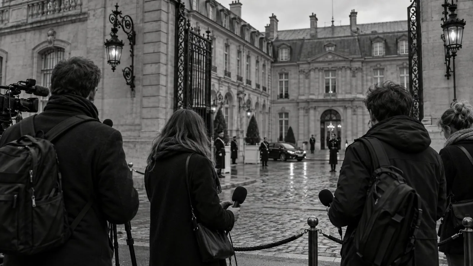 Reporters gather outside Hôtel Matignon after labor talks in Paris, France. (AI-generated image / EconoTimes)