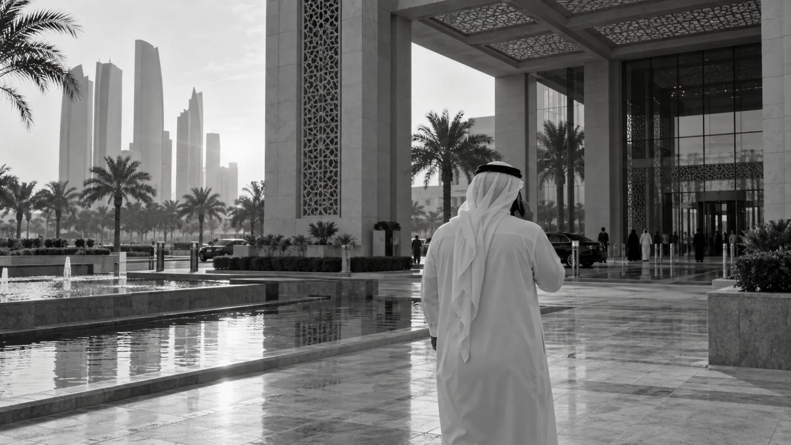 The UAE Ministry of Foreign Affairs building stands in Abu Dhabi in late afternoon light. (AI-generated image / EconoTimes)