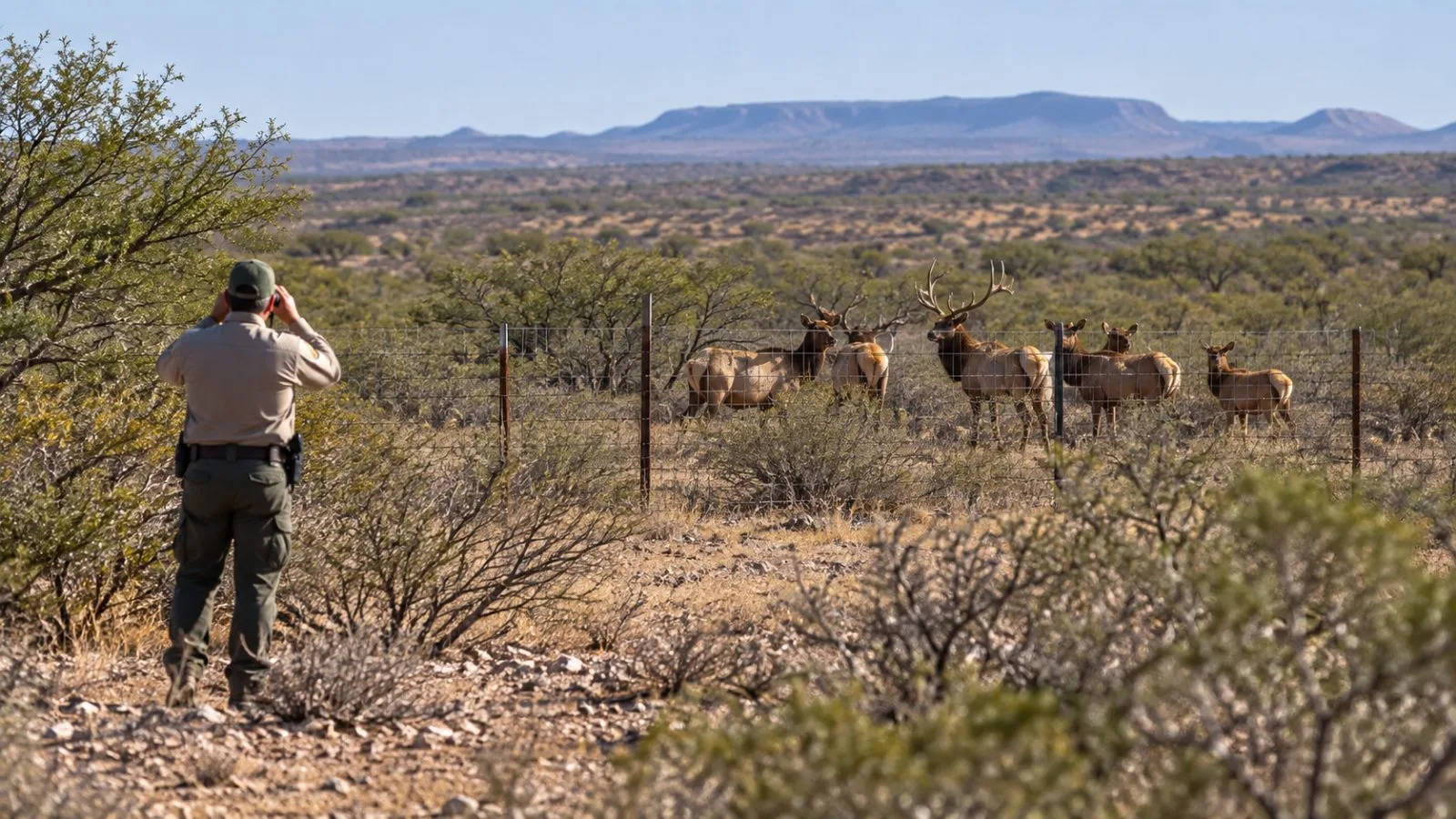 Elk stand behind a ranch fence in Pecos County, Texas / EconoTimes.ai