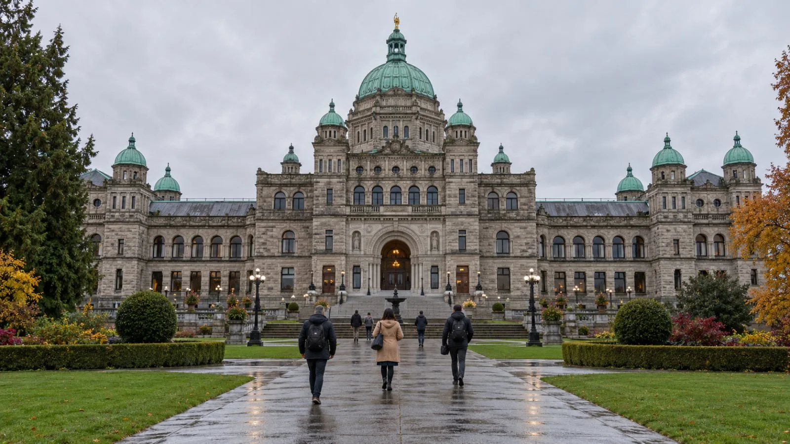 The British Columbia Parliament Buildings stand under gray skies in Victoria, Canada. (AI-generated image / EconoTimes)
