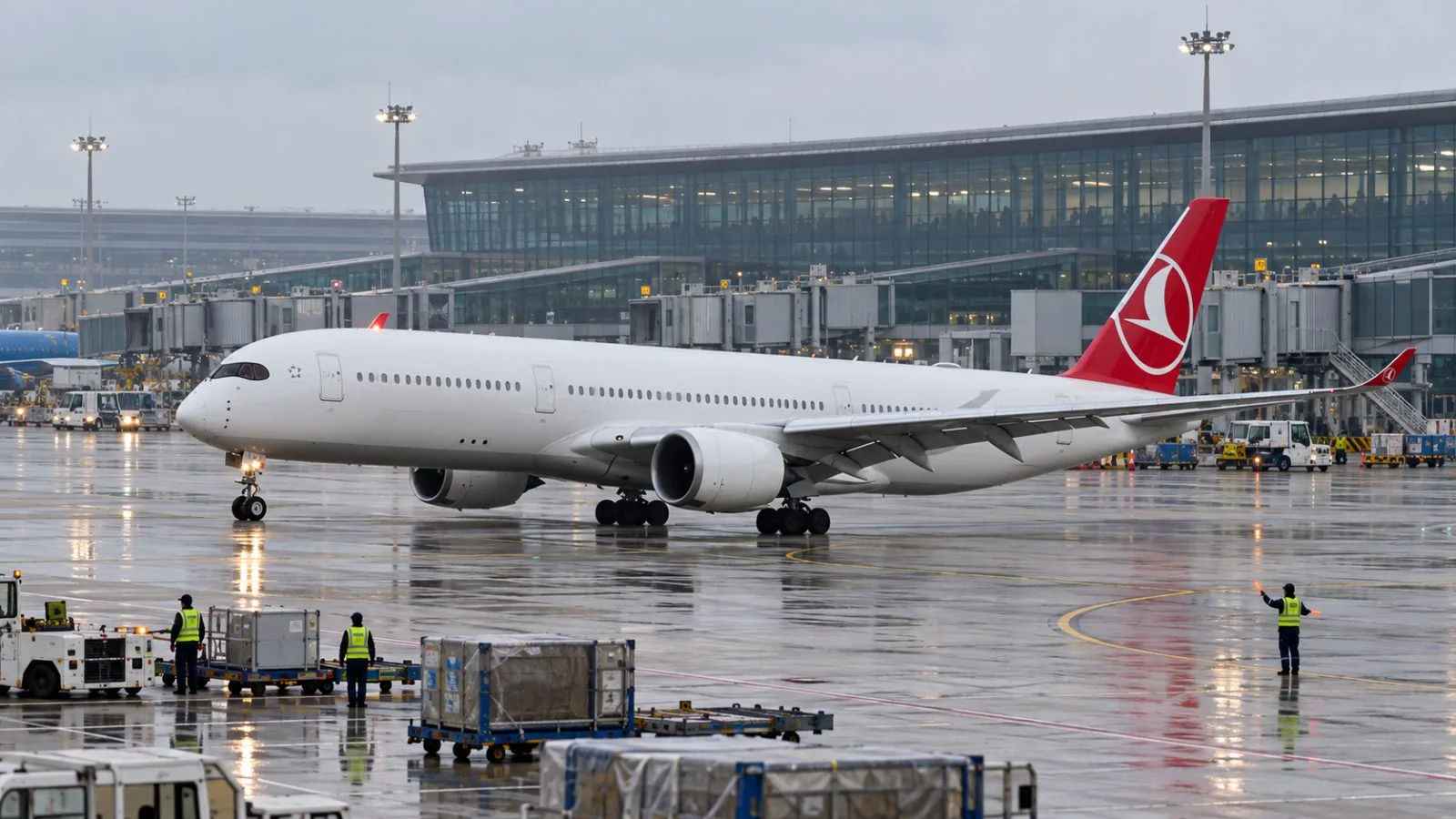 A passenger jet taxis past ground crews at Noi Bai International Airport in Hanoi, Vietnam. / EconoTimes.ai