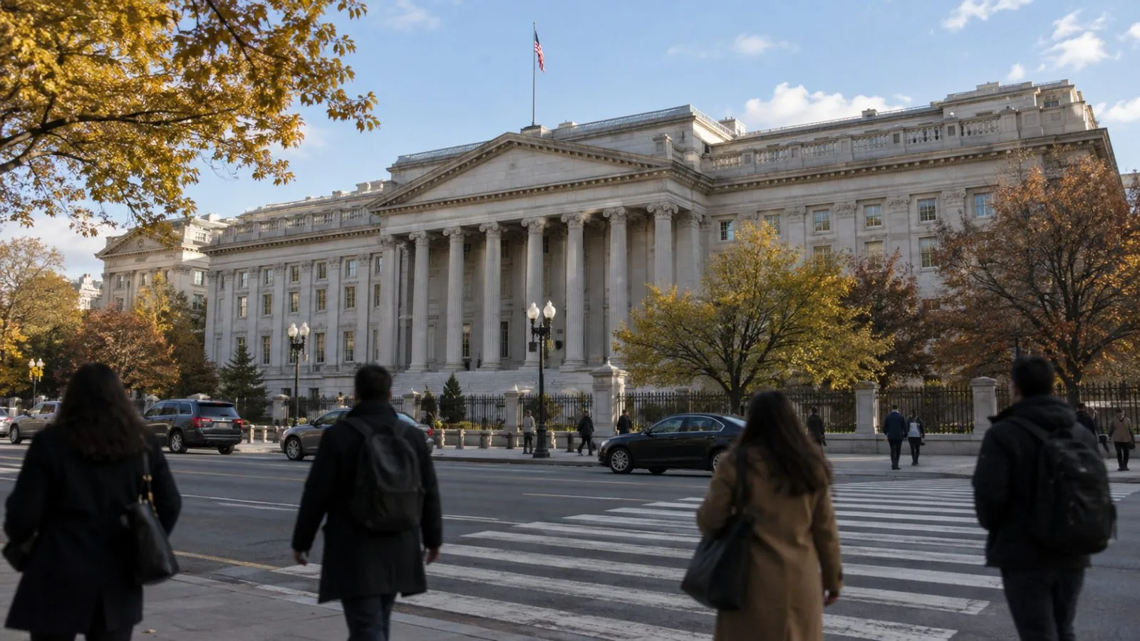 The U.S. Treasury building stands beside Pennsylvania Avenue in Washington, D.C. (AI-generated image / EconoTimes)